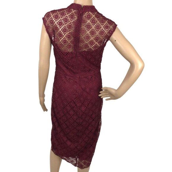 Bisou Bisou Crochet Lace Formal Evening Dress Size 6 Cut Out High Neck Wine Red - Picture 6 of 7